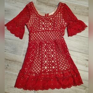 Hidden Label Red Lace Dress Size Small Nude Lining Party Wedding Cruise